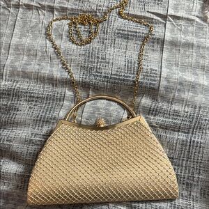Gold Evening Clutch Handbag with Chain Strap